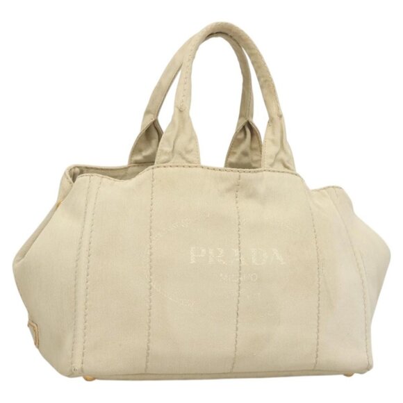 PRADA Canapa MM Hand Bag Canvas Beige Gold Auth bs26853 - Picture 1 of 16